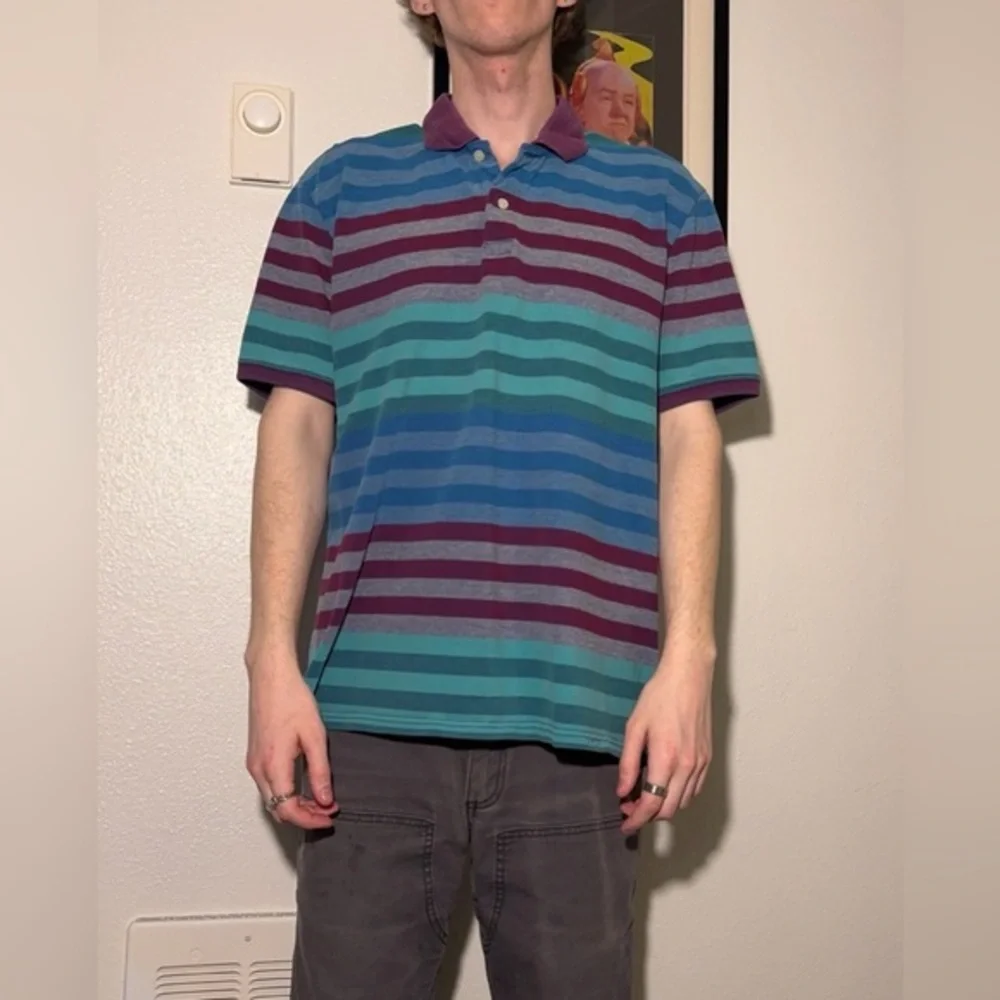 Izod Striped Polo in Teal, Blue & Plum